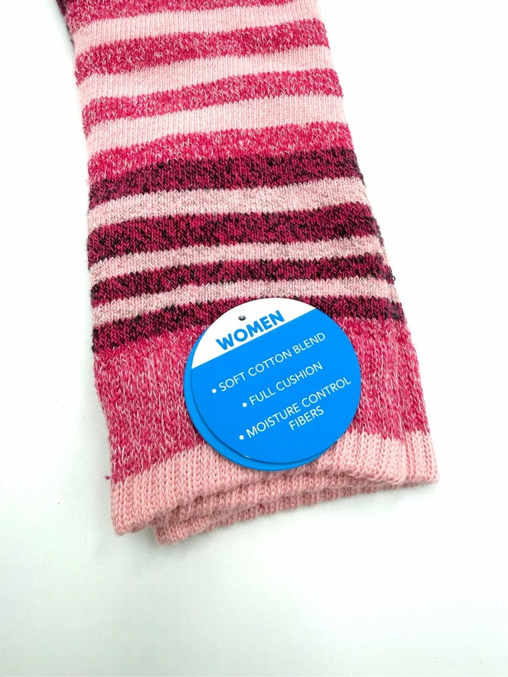 NEW Columbia Pink Striped Crew Hiking Socks Women’s Soft Cushion Cotton Blend